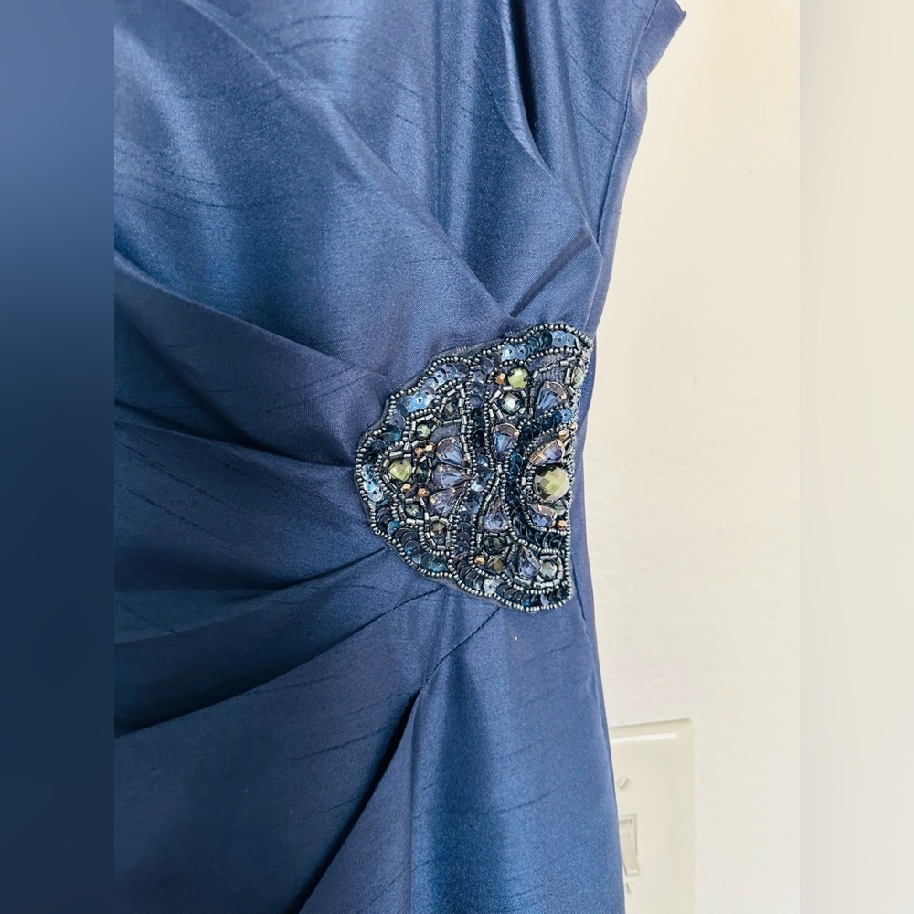 Jessica Howard 2 Pcs Navy Blue Taffeta rhinestones Long Sleeve Long Dress Siz 4 - Picture 5 of 14